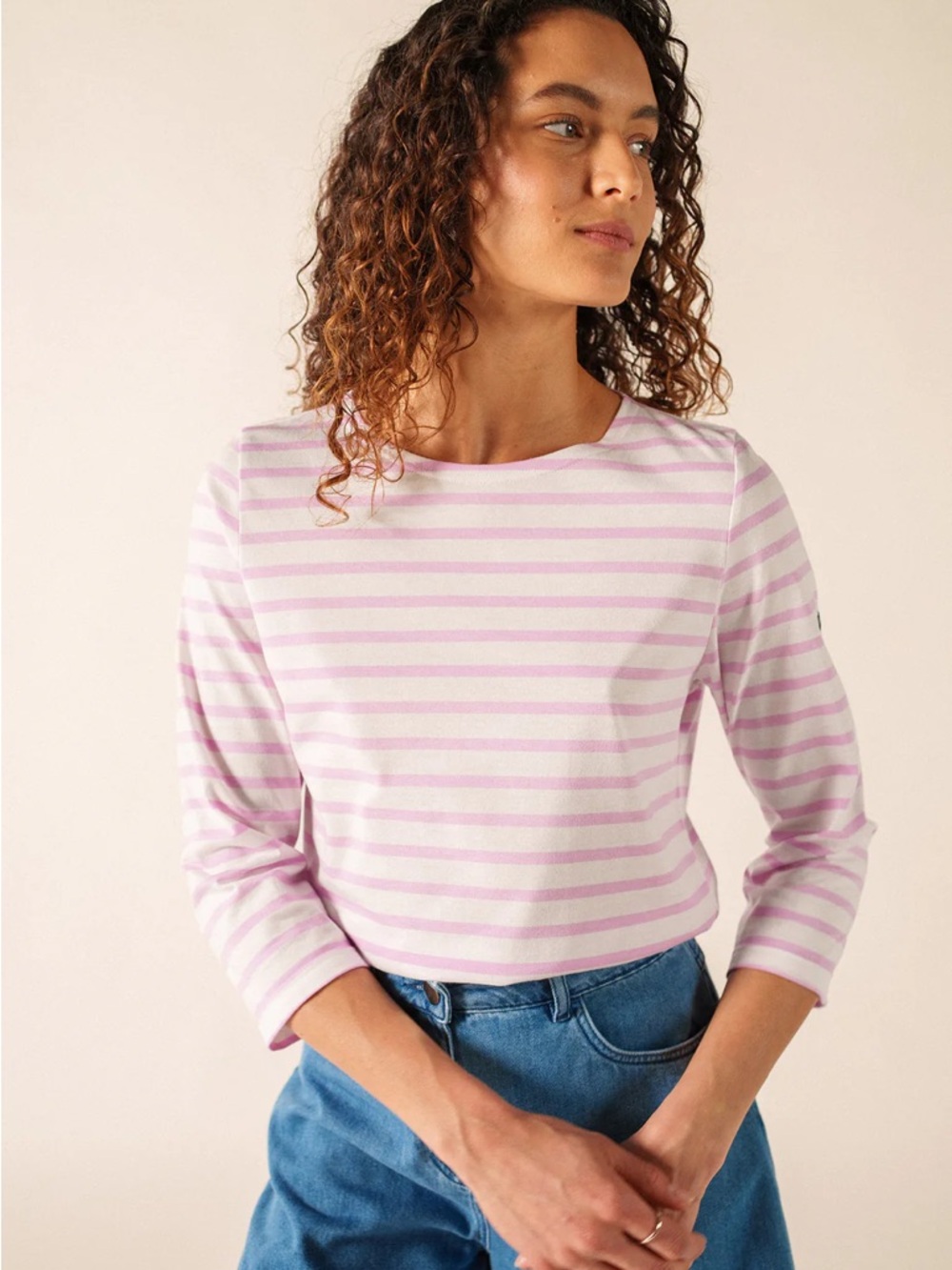 Saint James Galathee II striped top in pink and white